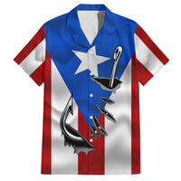 Puerto Rico Fishing Family Matching Short Sleeve Bodycon Dress and Hawaiian Shirt Fish Hook Flag PR Custom Name - Wonder Print Shop