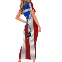 Puerto Rico Fishing Family Matching Short Sleeve Bodycon Dress and Hawaiian Shirt Fish Hook Flag PR Custom Name - Wonder Print Shop
