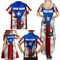 Puerto Rico Fishing Family Matching Summer Maxi Dress and Hawaiian Shirt Fish Hook Flag PR Custom Name - Wonder Print Shop