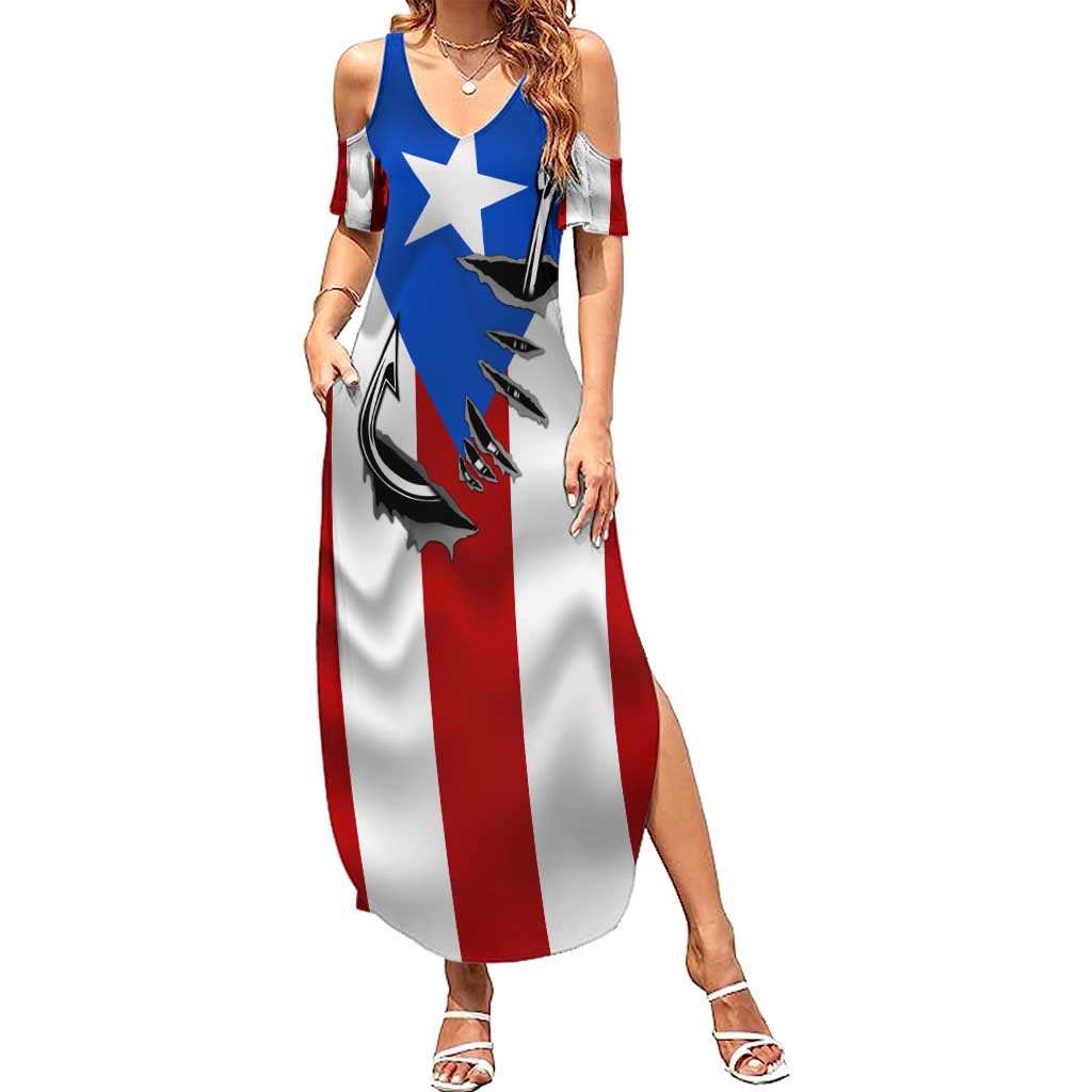 Puerto Rico Fishing Family Matching Summer Maxi Dress and Hawaiian Shirt Fish Hook Flag PR Custom Name - Wonder Print Shop