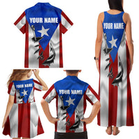 Puerto Rico Fishing Family Matching Tank Maxi Dress and Hawaiian Shirt Fish Hook Flag PR Custom Name - Wonder Print Shop