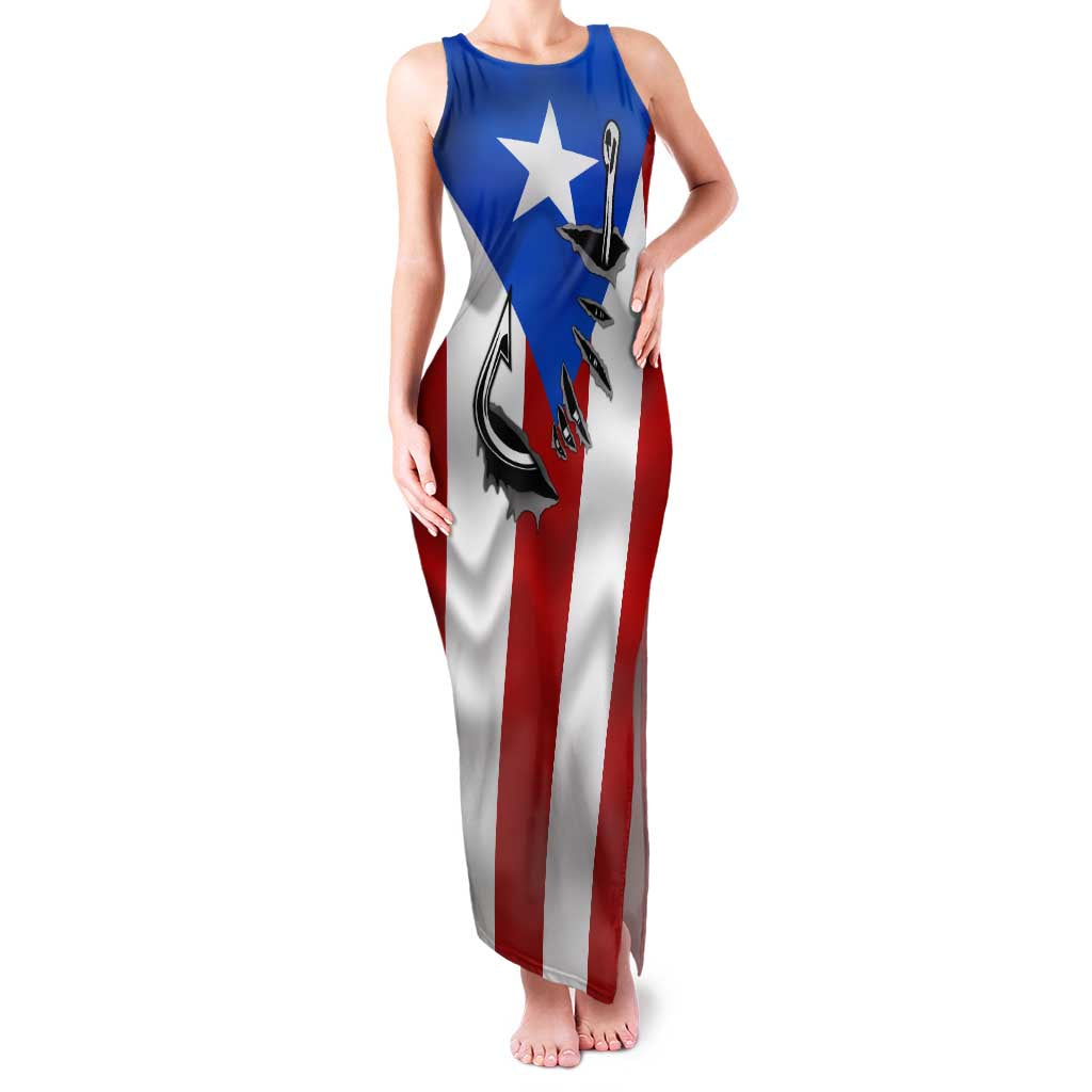 Puerto Rico Fishing Family Matching Tank Maxi Dress and Hawaiian Shirt Fish Hook Flag PR Custom Name - Wonder Print Shop