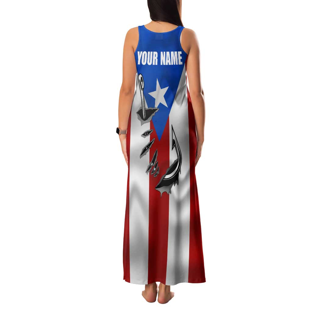 Puerto Rico Fishing Family Matching Tank Maxi Dress and Hawaiian Shirt Fish Hook Flag PR Custom Name - Wonder Print Shop