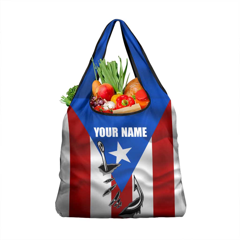 Puerto Rico Fishing Grocery Bag Fish Hook Flag PR Custom Name - Wonder Print Shop