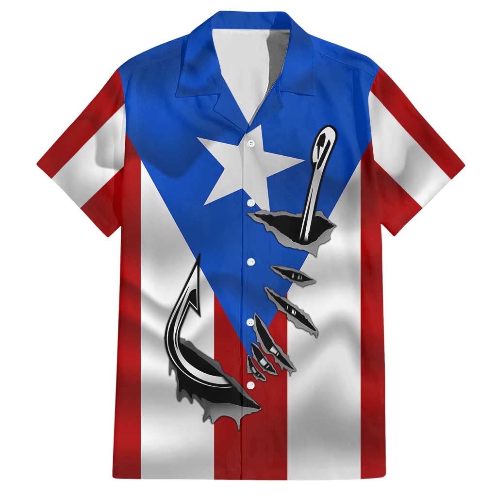 Puerto Rico Fishing Hawaiian Shirt Fish Hook Flag PR Custom Name - Wonder Print Shop