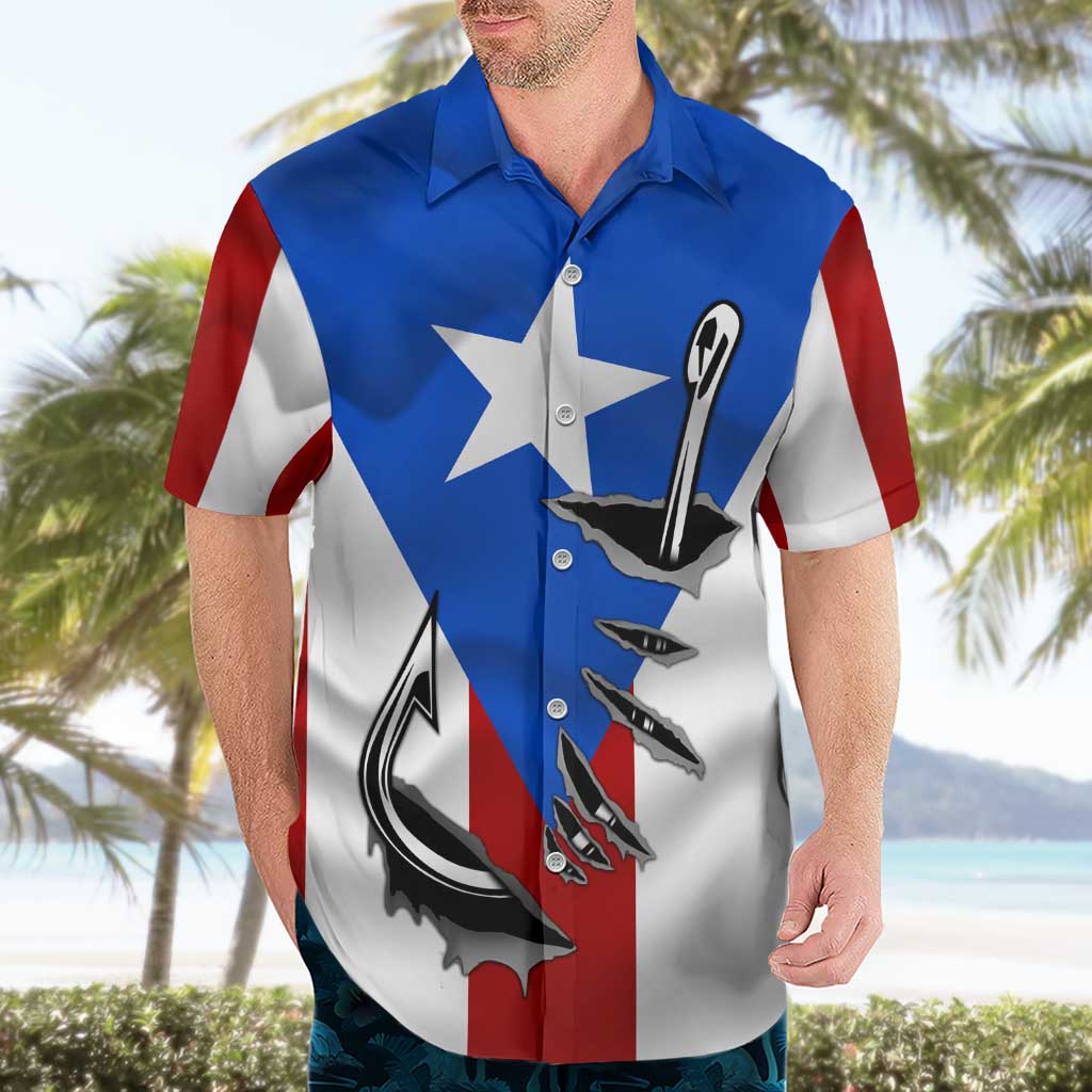 Puerto Rico Fishing Hawaiian Shirt Fish Hook Flag PR Custom Name - Wonder Print Shop