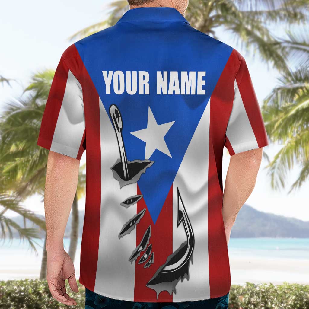 Puerto Rico Fishing Hawaiian Shirt Fish Hook Flag PR Custom Name - Wonder Print Shop