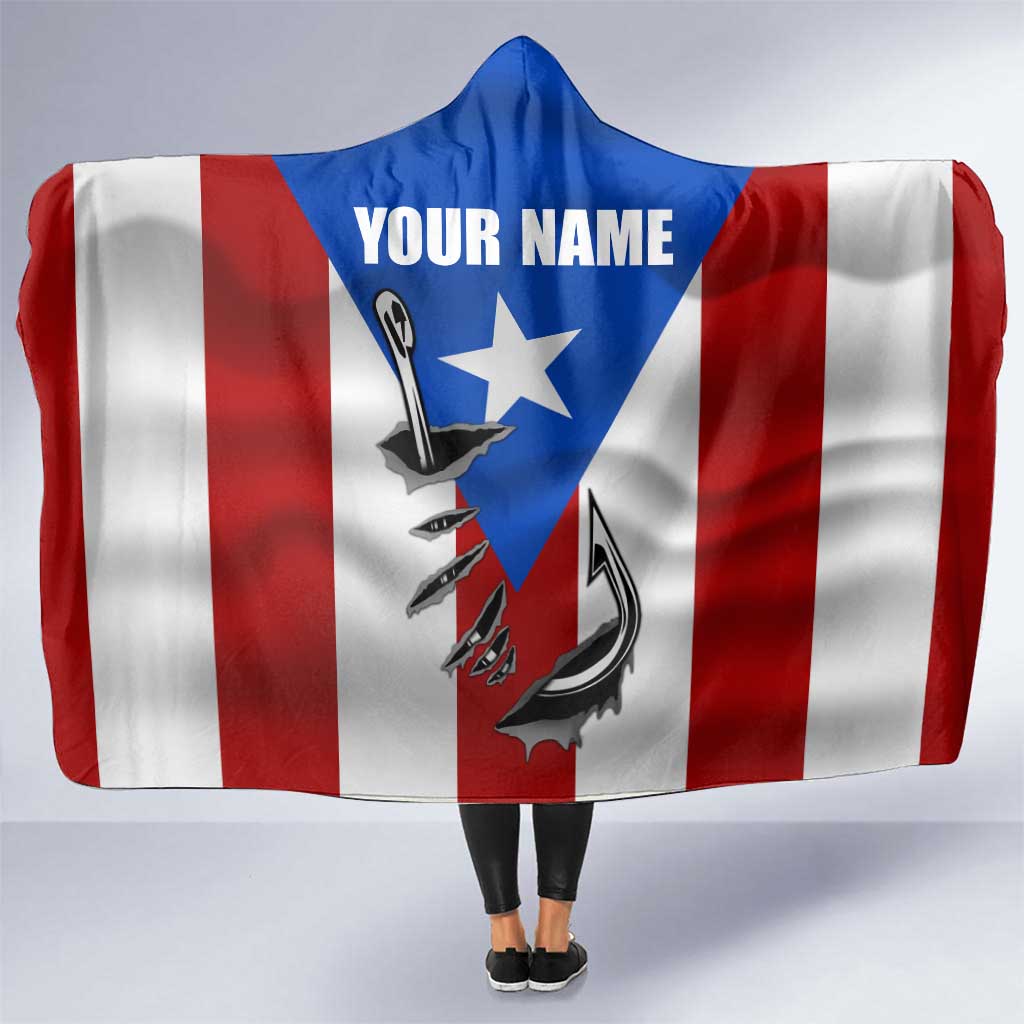 Puerto Rico Fishing Hooded Blanket Fish Hook Flag PR Custom Name - Wonder Print Shop