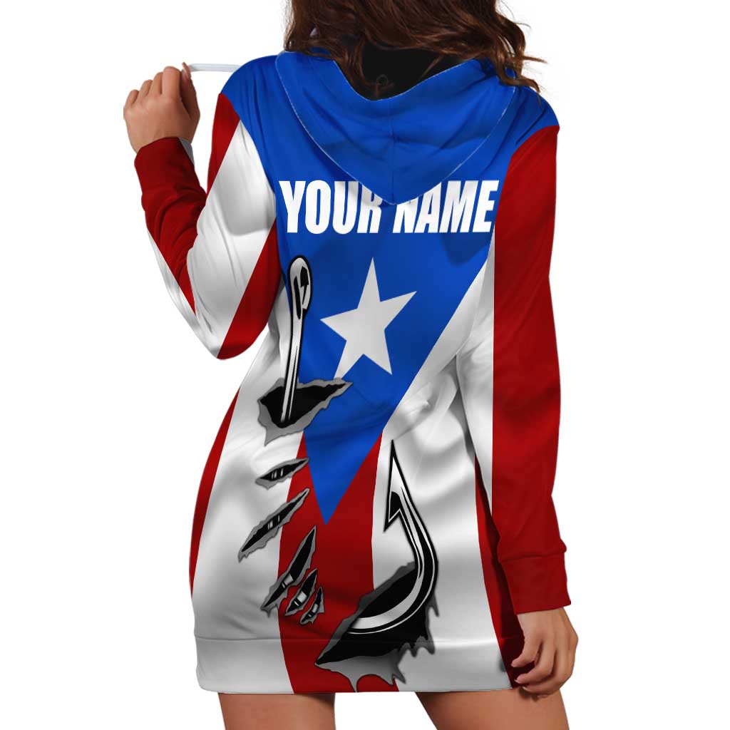 Puerto Rico Fishing Hoodie Dress Fish Hook Flag PR Custom Name - Wonder Print Shop