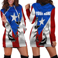 Puerto Rico Fishing Hoodie Dress Fish Hook Flag PR Custom Name - Wonder Print Shop