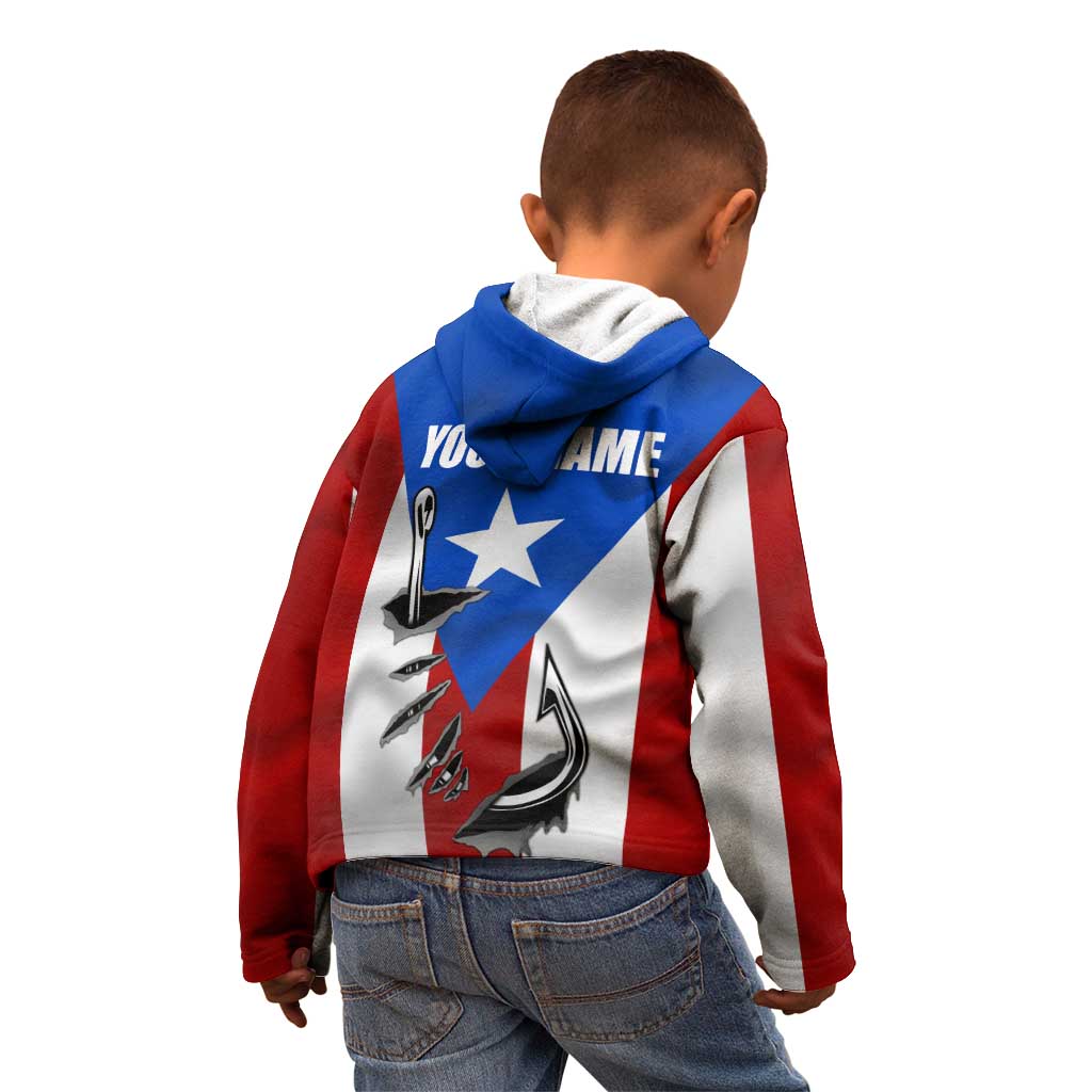 Puerto Rico Fishing Kid Hoodie Fish Hook Flag PR Custom Name - Wonder Print Shop
