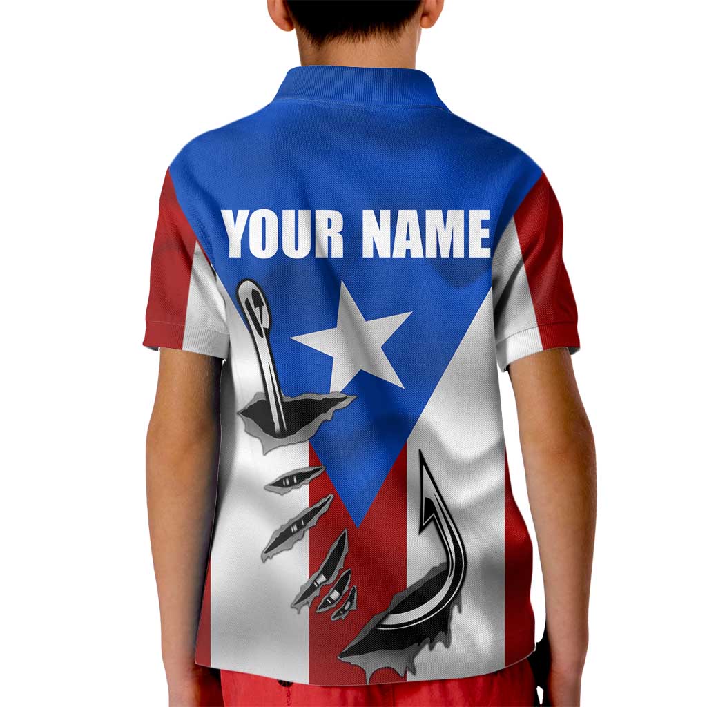 Puerto Rico Fishing Kid Polo Shirt Fish Hook Flag PR Custom Name - Wonder Print Shop