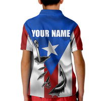 Puerto Rico Fishing Kid Polo Shirt Fish Hook Flag PR Custom Name - Wonder Print Shop