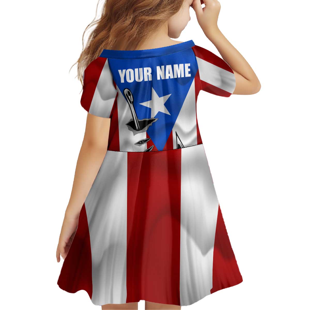 Puerto Rico Fishing Kid Short Sleeve Dress Fish Hook Flag PR Custom Name - Wonder Print Shop