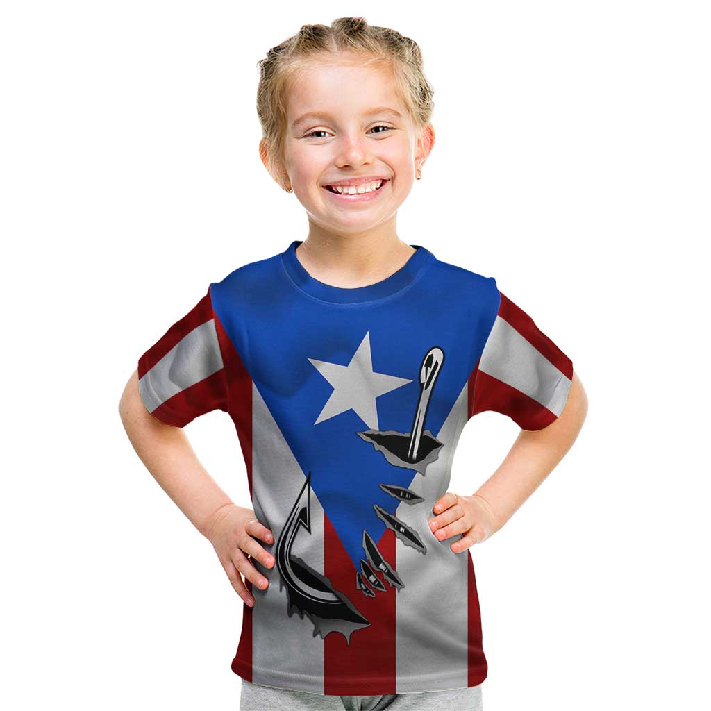 Puerto Rico Fishing Kid T Shirt Fish Hook Flag PR Custom Name - Wonder Print Shop