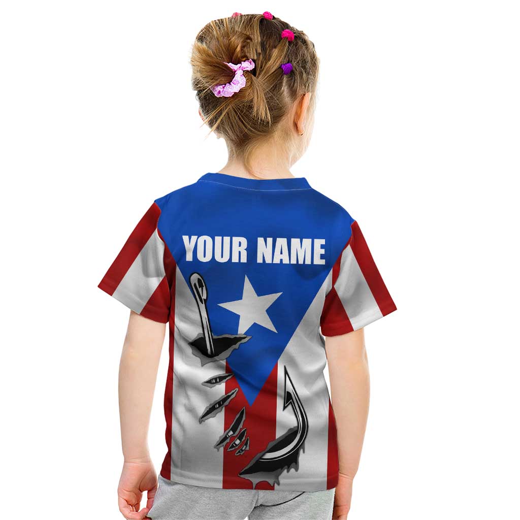 Puerto Rico Fishing Kid T Shirt Fish Hook Flag PR Custom Name - Wonder Print Shop