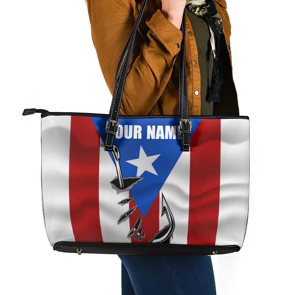 Puerto Rico Fishing Leather Tote Bag Fish Hook Flag PR Custom Name - Wonder Print Shop