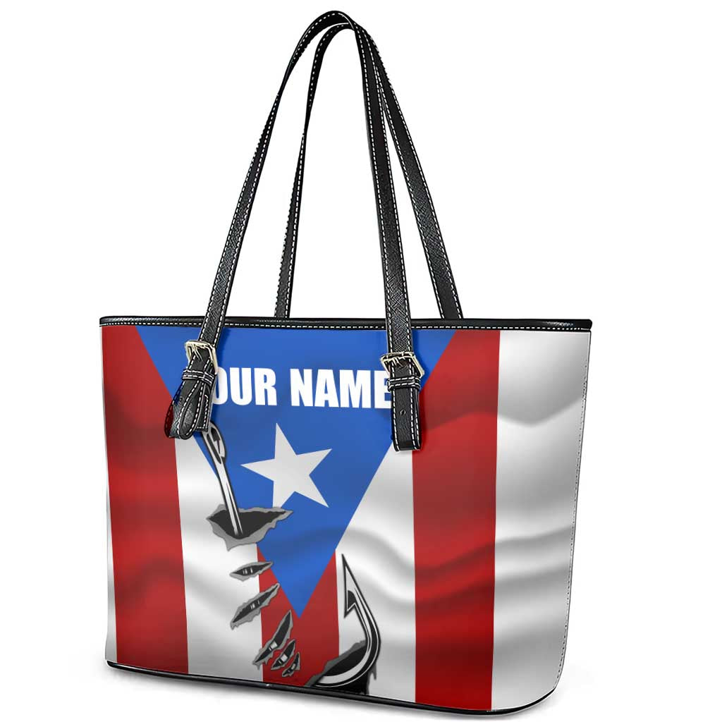 Puerto Rico Fishing Leather Tote Bag Fish Hook Flag PR Custom Name - Wonder Print Shop