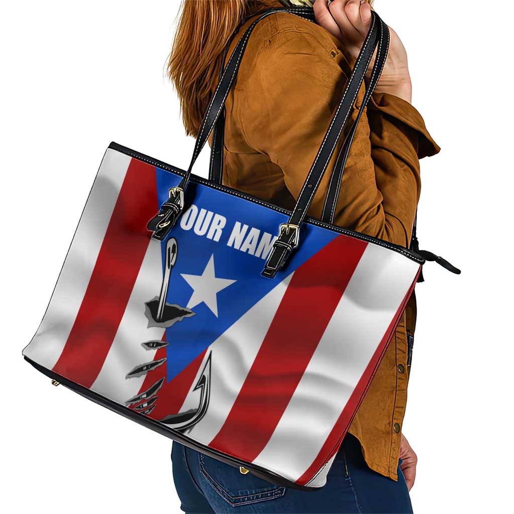 Puerto Rico Fishing Leather Tote Bag Fish Hook Flag PR Custom Name - Wonder Print Shop