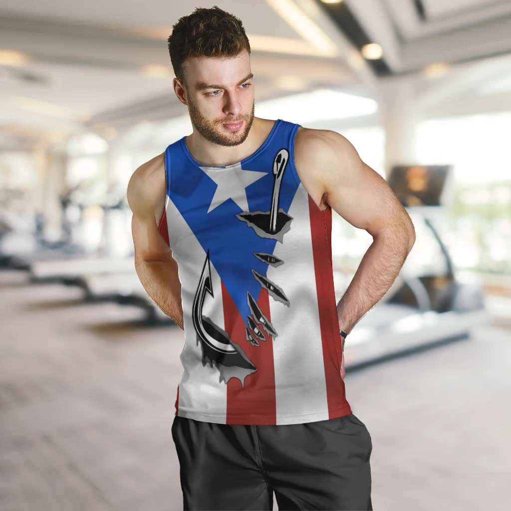 Puerto Rico Fishing Men Tank Top Fish Hook Flag PR Custom Name - Wonder Print Shop