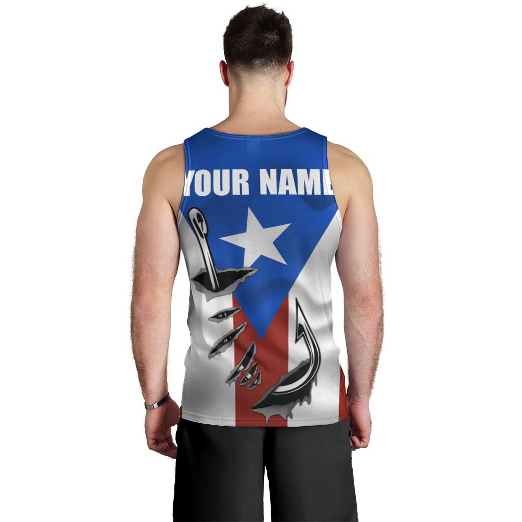 Puerto Rico Fishing Men Tank Top Fish Hook Flag PR Custom Name - Wonder Print Shop