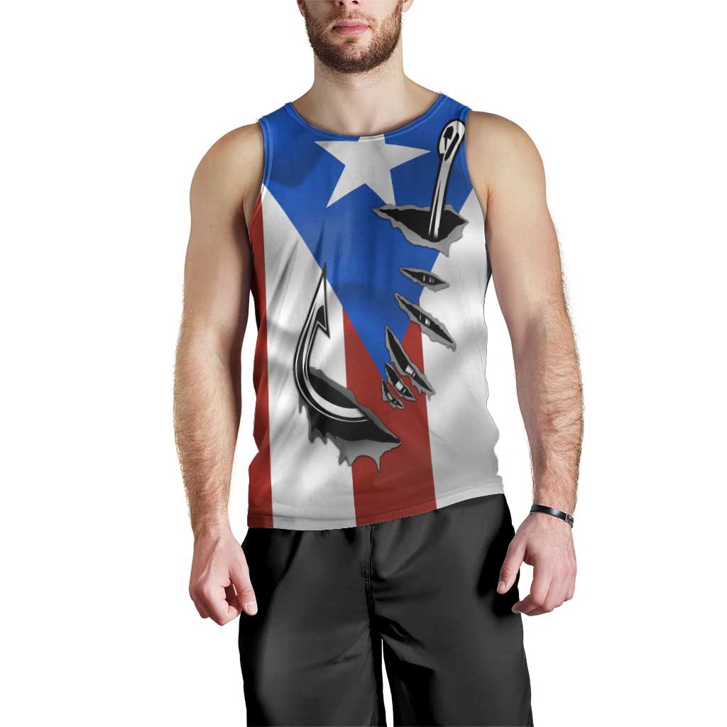 Puerto Rico Fishing Men Tank Top Fish Hook Flag PR Custom Name - Wonder Print Shop