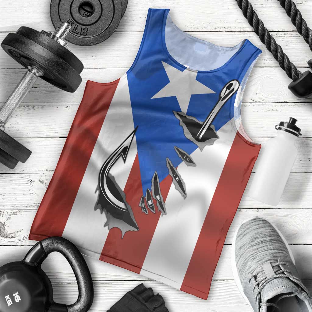 Puerto Rico Fishing Men Tank Top Fish Hook Flag PR Custom Name - Wonder Print Shop