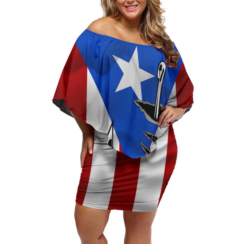 Puerto Rico Fishing Off Shoulder Short Dress Fish Hook Flag PR Custom Name - Wonder Print Shop