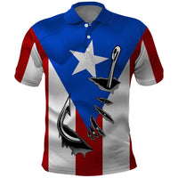 Puerto Rico Fishing Polo Shirt Fish Hook Flag PR Custom Name - Wonder Print Shop