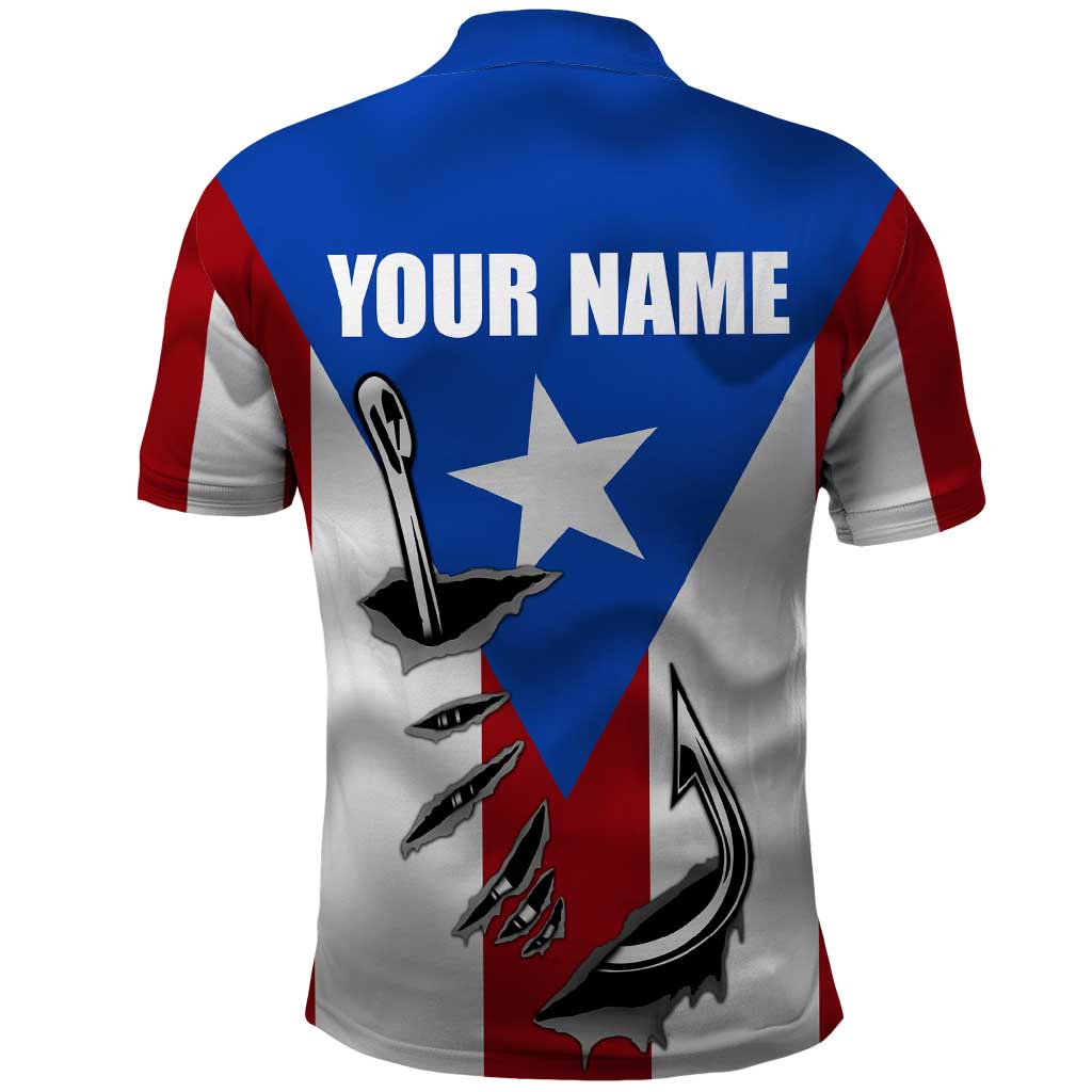 Puerto Rico Fishing Polo Shirt Fish Hook Flag PR Custom Name - Wonder Print Shop