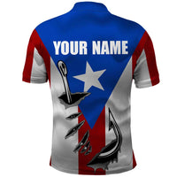 Puerto Rico Fishing Polo Shirt Fish Hook Flag PR Custom Name - Wonder Print Shop