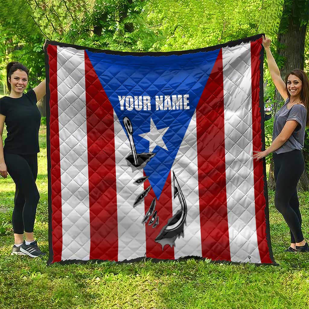 Puerto Rico Fishing Quilt Fish Hook Flag PR Custom Name - Wonder Print Shop
