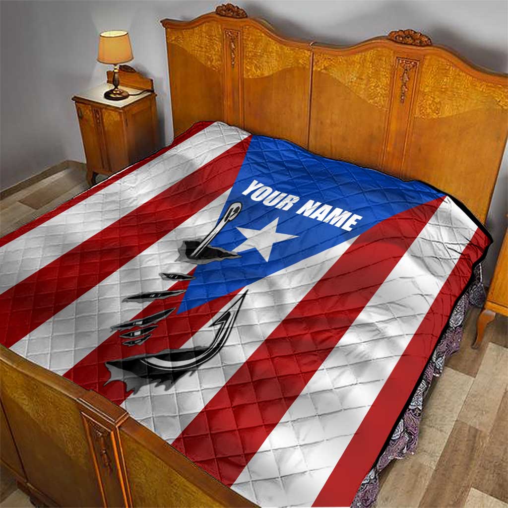 Puerto Rico Fishing Quilt Fish Hook Flag PR Custom Name - Wonder Print Shop