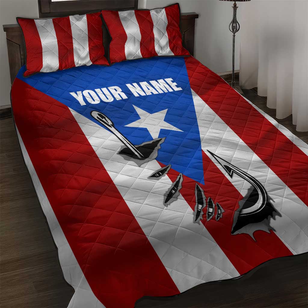 Puerto Rico Fishing Quilt Bed Set Fish Hook Flag PR Custom Name - Wonder Print Shop