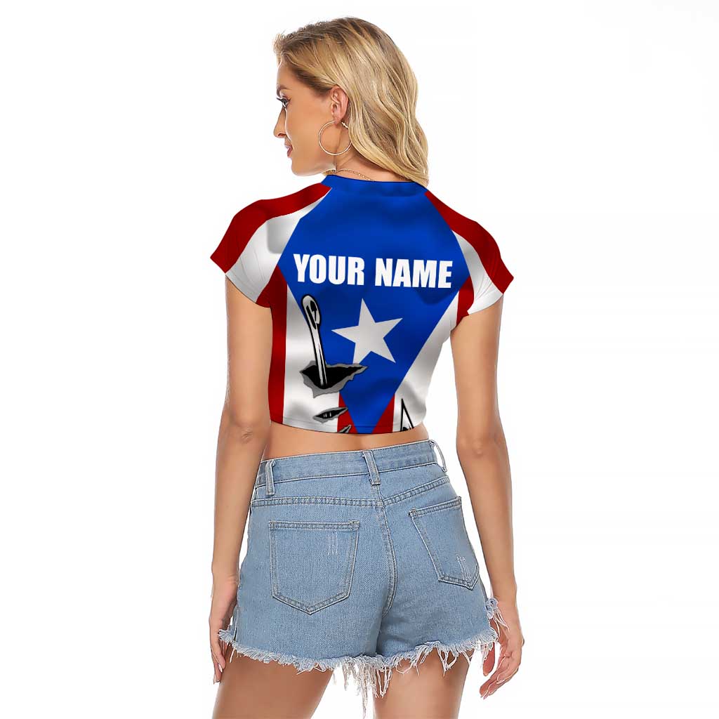 Puerto Rico Fishing Raglan Cropped T Shirt Fish Hook Flag PR Custom Name - Wonder Print Shop