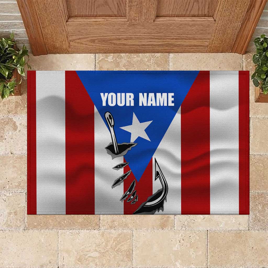 Puerto Rico Fishing Rubber Doormat Fish Hook Flag PR Custom Name - Wonder Print Shop