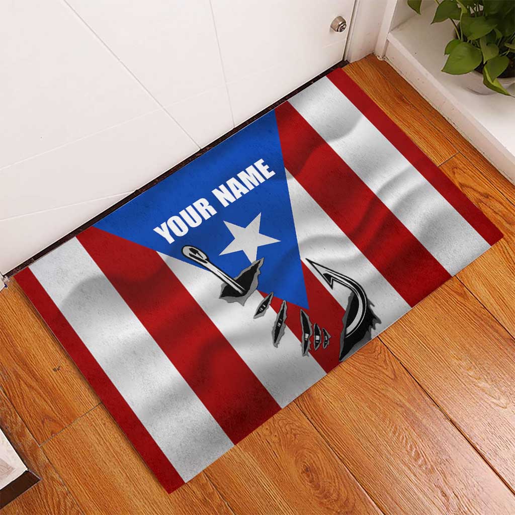Puerto Rico Fishing Rubber Doormat Fish Hook Flag PR Custom Name - Wonder Print Shop