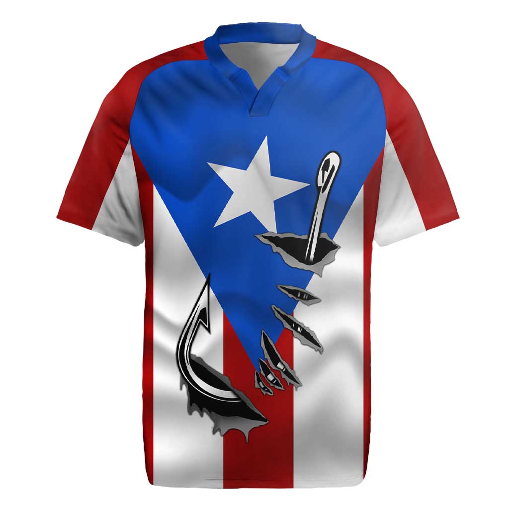 Puerto Rico Fishing Rugby Jersey Fish Hook Flag PR Custom Name - Wonder Print Shop
