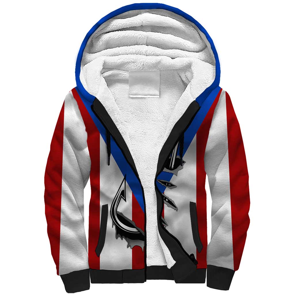 Puerto Rico Fishing Sherpa Hoodie Fish Hook Flag PR Custom Name - Wonder Print Shop