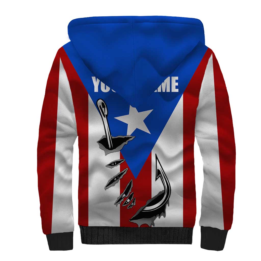 Puerto Rico Fishing Sherpa Hoodie Fish Hook Flag PR Custom Name - Wonder Print Shop