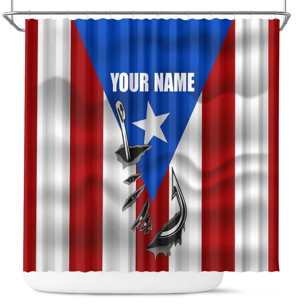 Puerto Rico Fishing Shower Curtain Fish Hook Flag PR Custom Name - Wonder Print Shop