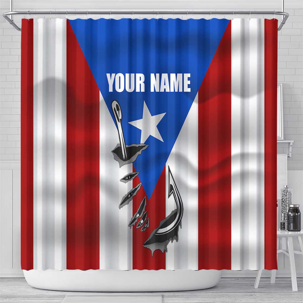 Puerto Rico Fishing Shower Curtain Fish Hook Flag PR Custom Name - Wonder Print Shop