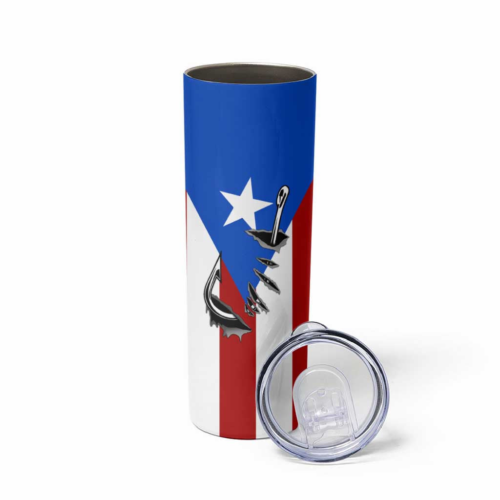 Puerto Rico Fishing Skinny Tumbler Fish Hook Flag PR Custom Name - Wonder Print Shop