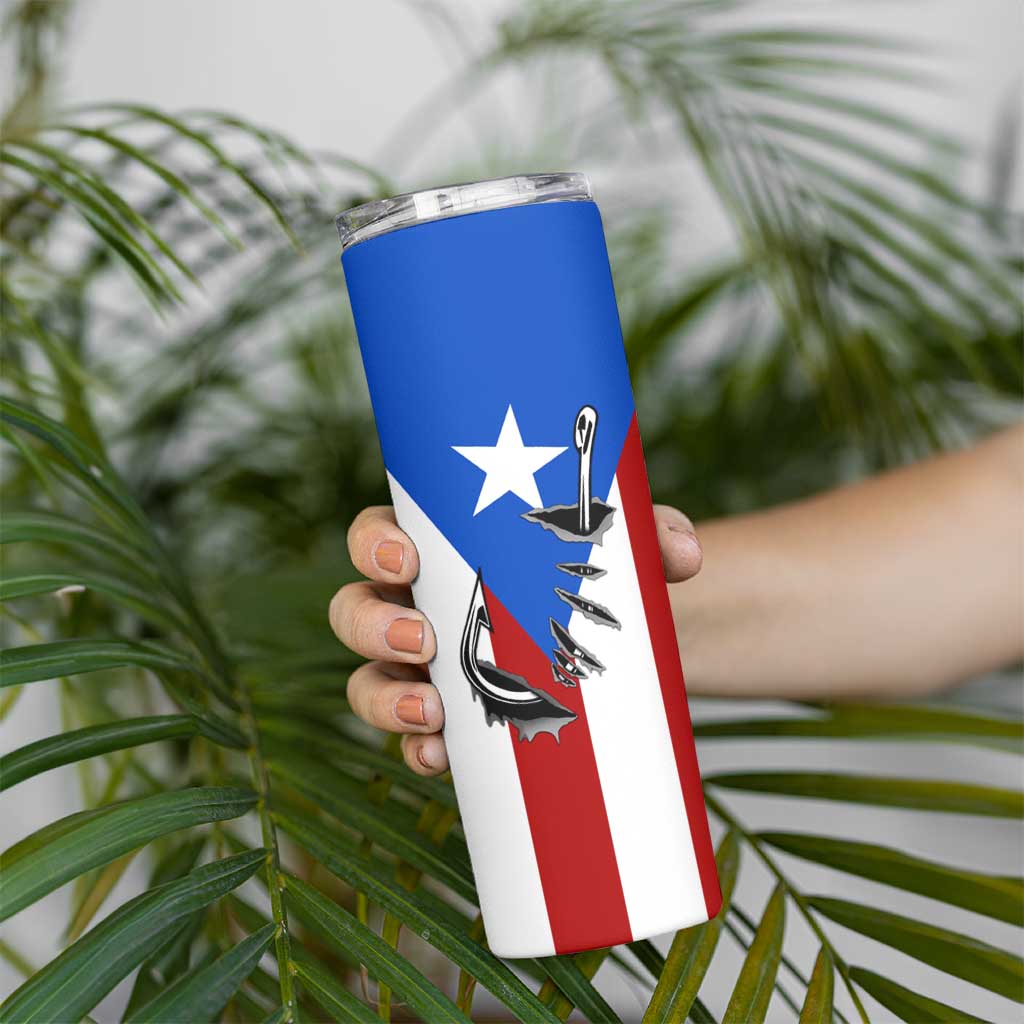 Puerto Rico Fishing Skinny Tumbler Fish Hook Flag PR Custom Name - Wonder Print Shop