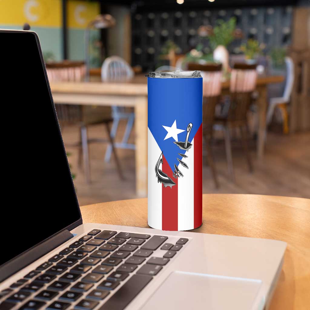 Puerto Rico Fishing Skinny Tumbler Fish Hook Flag PR Custom Name - Wonder Print Shop