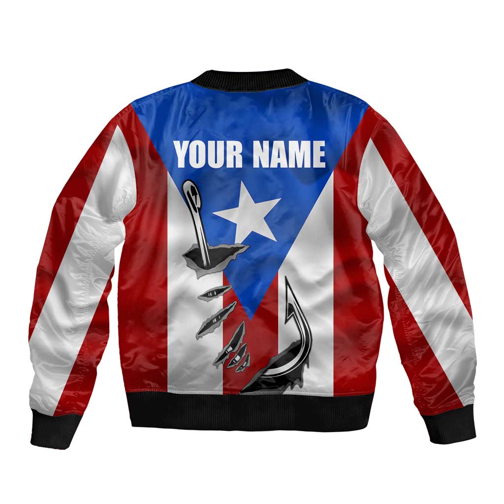 Puerto Rico Fishing Sleeve Zip Bomber Jacket Fish Hook Flag PR Custom Name - Wonder Print Shop