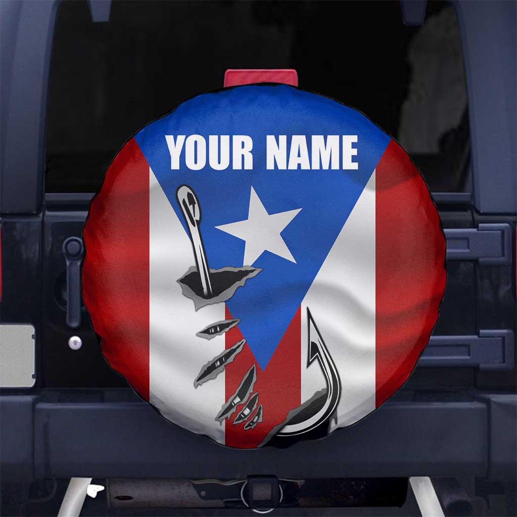 Puerto Rico Fishing Spare Tire Cover Fish Hook Flag PR Custom Name - Wonder Print Shop