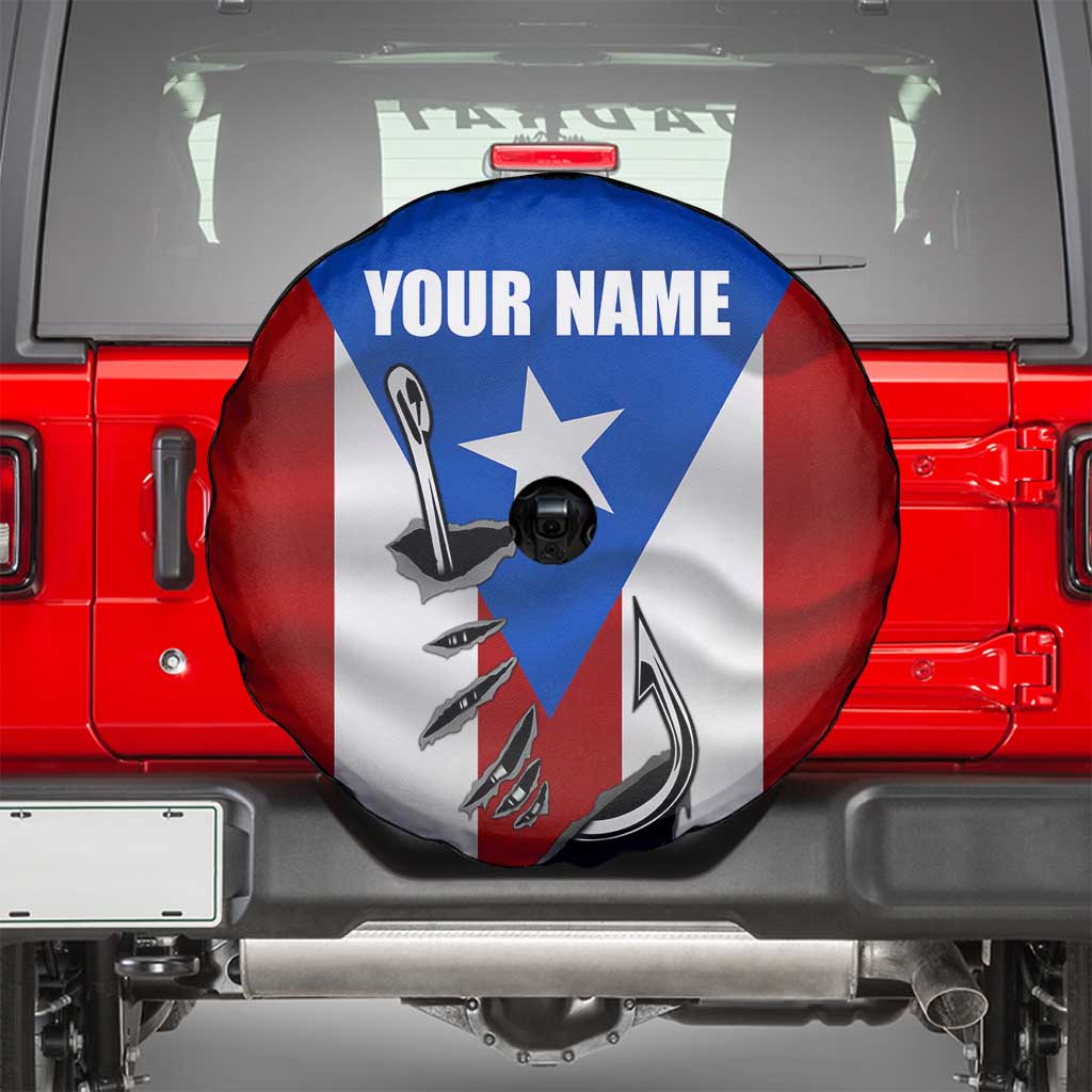 Puerto Rico Fishing Spare Tire Cover Fish Hook Flag PR Custom Name - Wonder Print Shop
