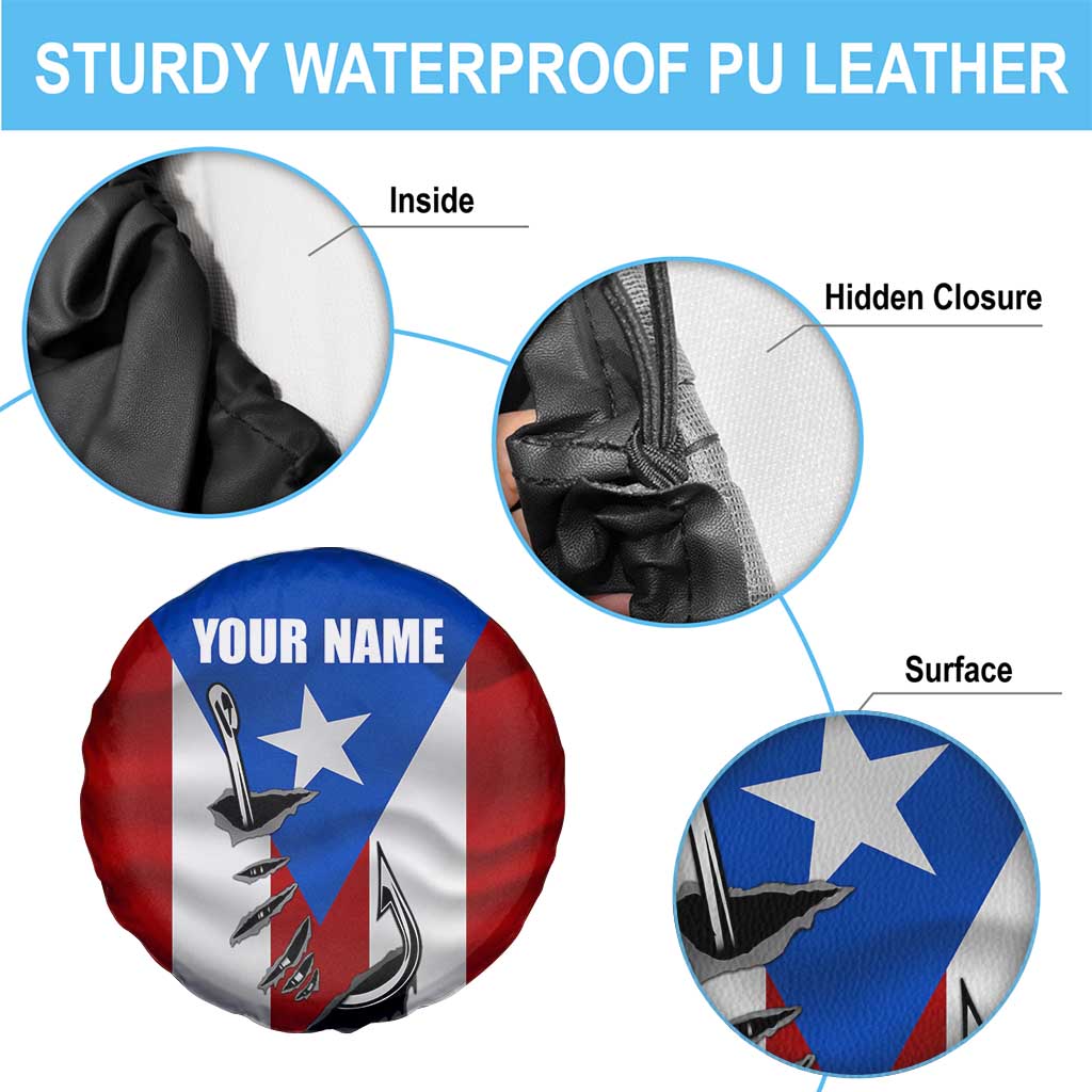 Puerto Rico Fishing Spare Tire Cover Fish Hook Flag PR Custom Name - Wonder Print Shop