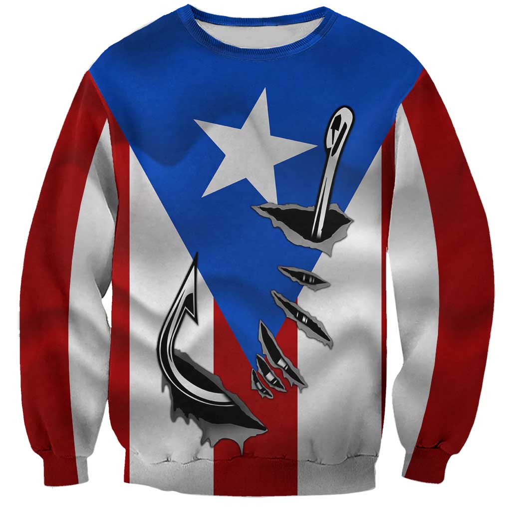 Puerto Rico Fishing Sweatshirt Fish Hook Flag PR Custom Name - Wonder Print Shop